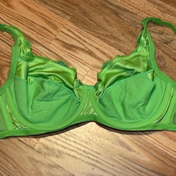 Vtg Frederick’s Bright Green blue Underwire Lace Bra 34D/DD - Picture 5 of 7